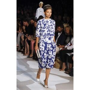 Diane Von Furstenberg Floral Sequin Drape Skirt In White & Blue Size 10